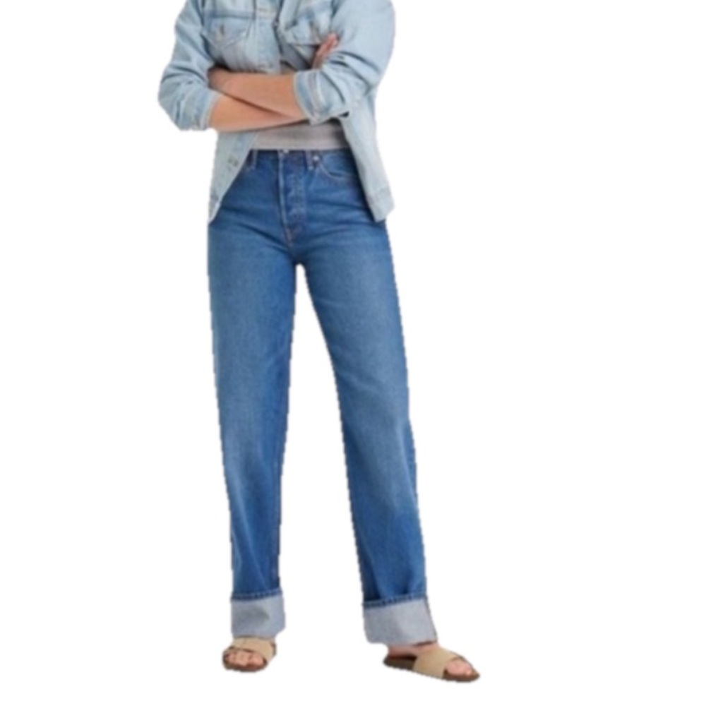 Universal Thread Mid Rise 90s Baggy Cuffed  Straight Leg Jeans Sz 4R EUC